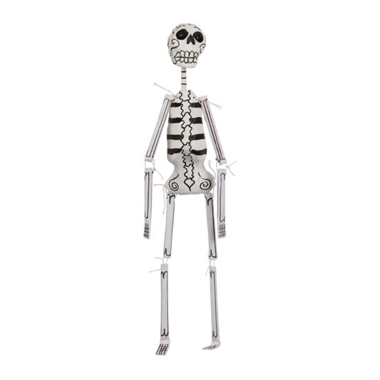 Figurine mexicaine Skeletone squelette blanc orné motifs noirs crâne stylisé