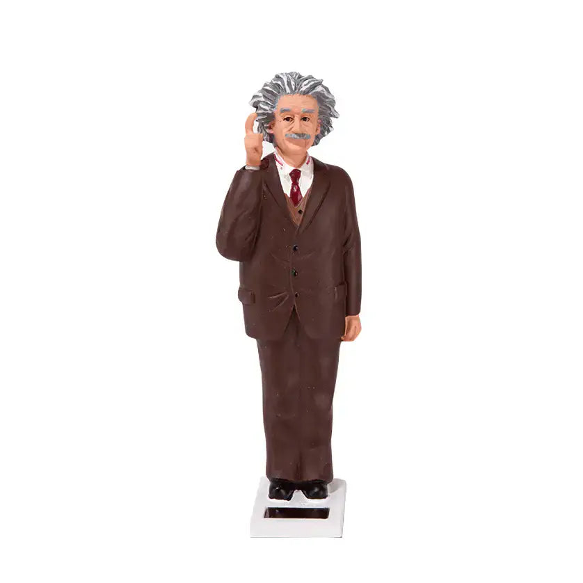 Figurine solaire Einstein en plastique brun avec cheveux argentés