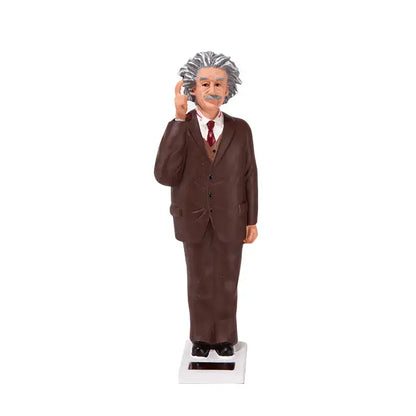Figurine solaire Einstein en plastique brun avec cheveux argentés