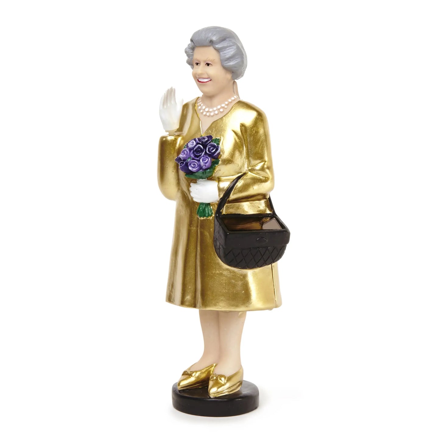 Figurine solaire Queen Elisabeth dorée brillante en résine dorée