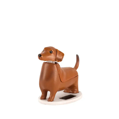 Figurine solaire teckel brun lustré avec base solaire