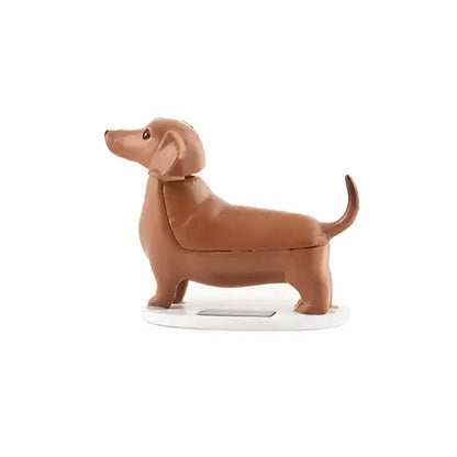 Figurine solaire Teckel en teckel brun lustré sur base blanche