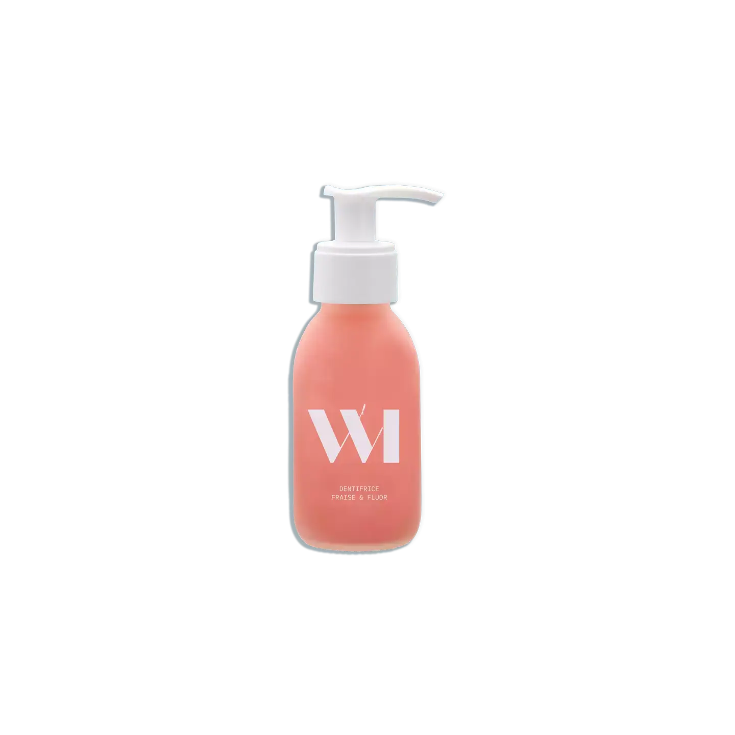 Flacon dentifrice fraise translucide corail avec pompe blanche et logo w