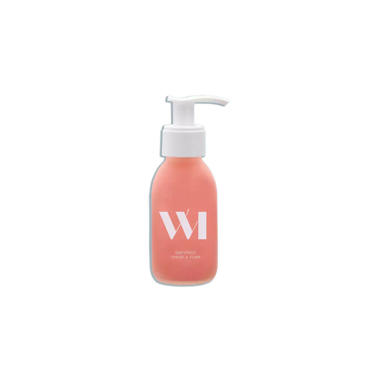 Flacon dentifrice fraise translucide corail avec pompe blanche et logo w