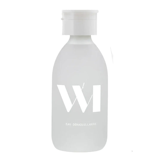 Flacon eau démaquillante rechargeable avec logo wi en blanc givré