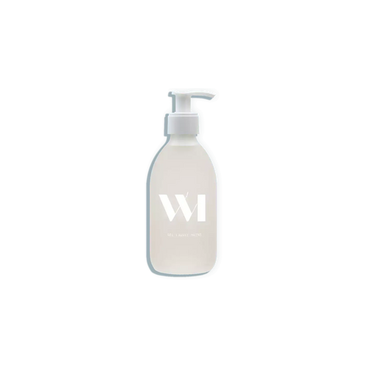 Flacon savon main liquide rechargeable 290ml, blanc translucide, logo w, engagement écologique