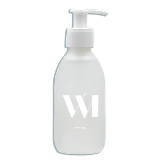 Flacon shampoing liquide rechargeable 190ml en verre blanc givré avec pompe et logo wi