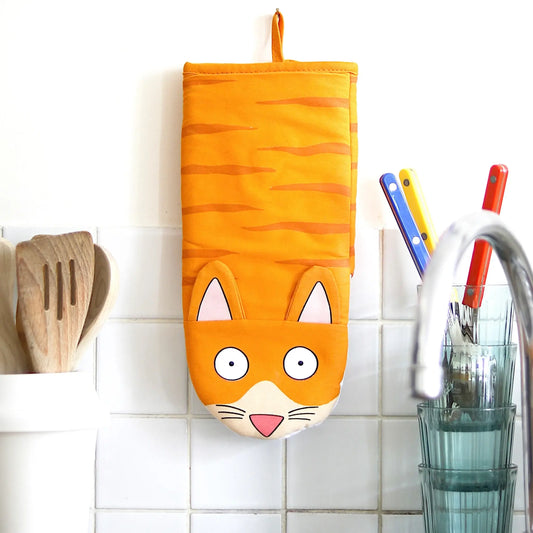 Gant de cuisine chat orange à motif rayé, protection thermique et idée cadeau ludique