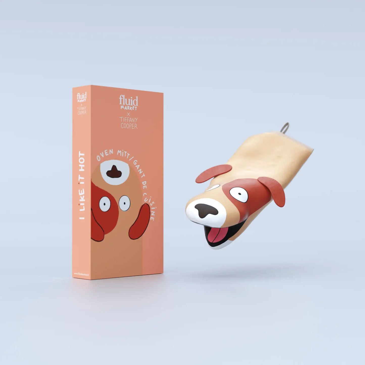 Gant de cuisine chien tan et rouge, protection efficace et idée cadeau fun