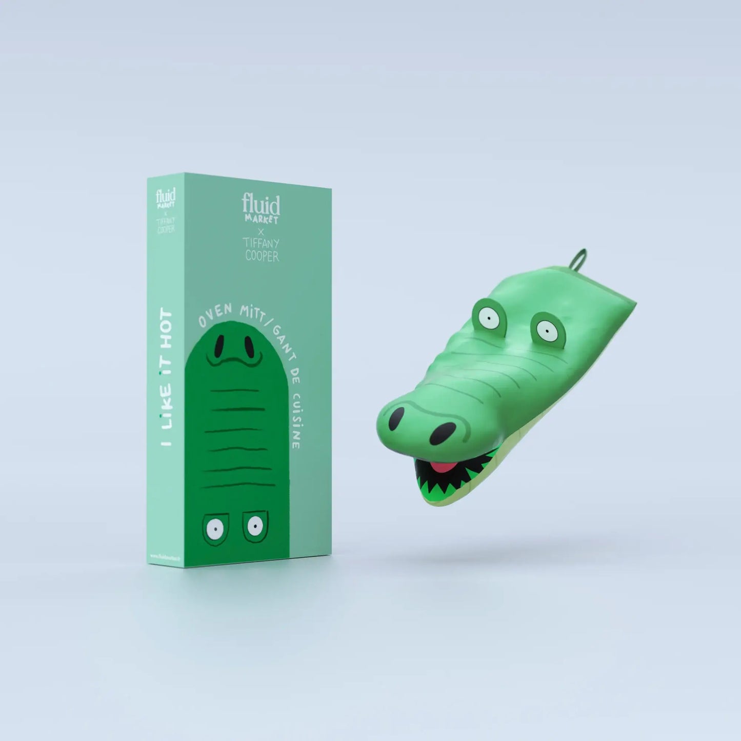 Gant de cuisine crocodile vert en forme de crocodile avec emballage assorti