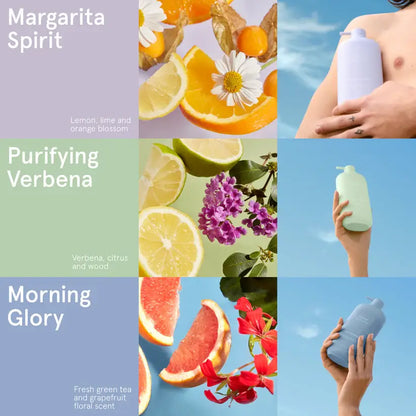 Trois flacons de gel douche hydratant aux probiotiques margarita spirit 450 ml aux fruits et fleurs