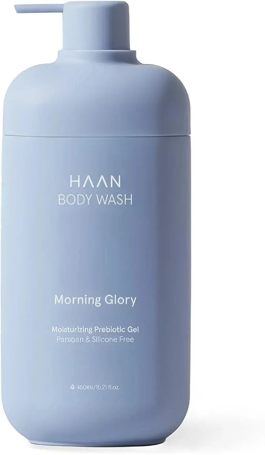 Gel douche hydratant aux probiotiques New Morning en flacon bleu clair 450 ml