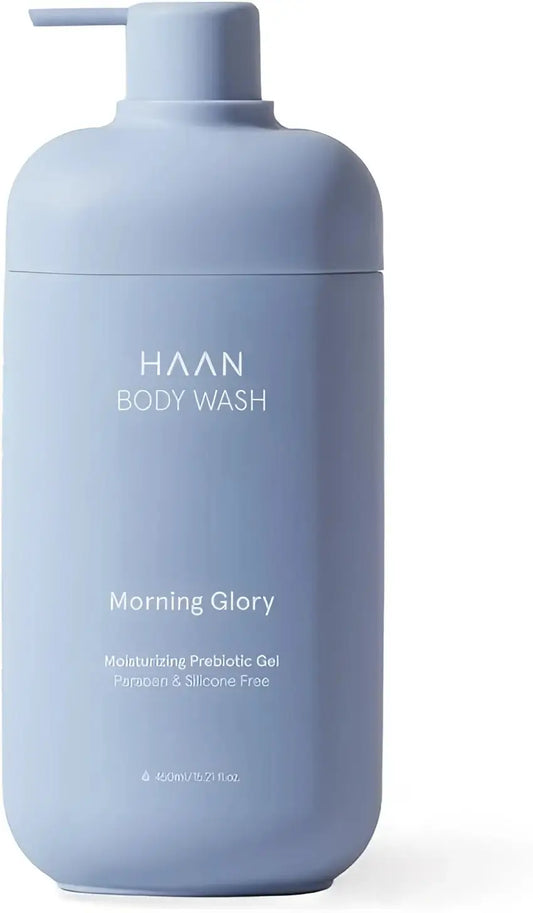 Gel douche hydratant aux probiotiques New Morning en flacon bleu clair 450 ml
