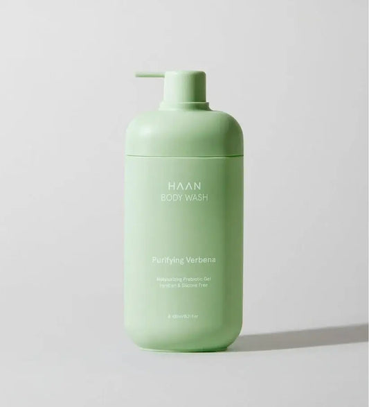 Gel douche hydratant aux probiotiques verveine 450 ml en bouteille pompe verte claire