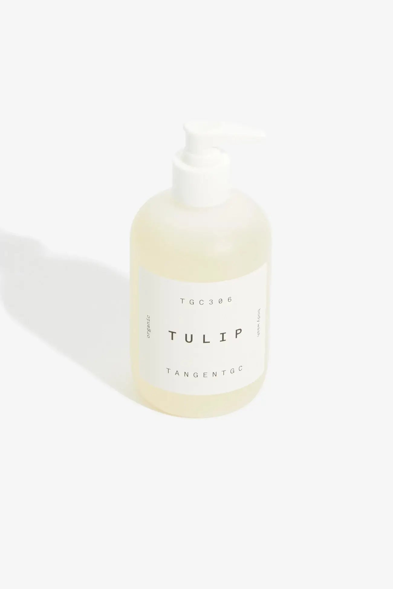 Gel douche bio Tulip 350 mL en flacon pompe blanc avec liquide jaune clair