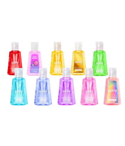 Collection de 10 bouteilles de gel nettoyant main chérie cerise colorées