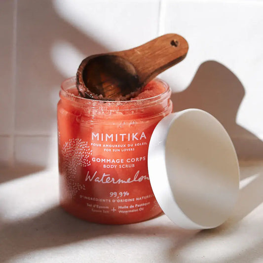 Gommage Pastèque vegan mimitika, routine beauté naturelle peau douce