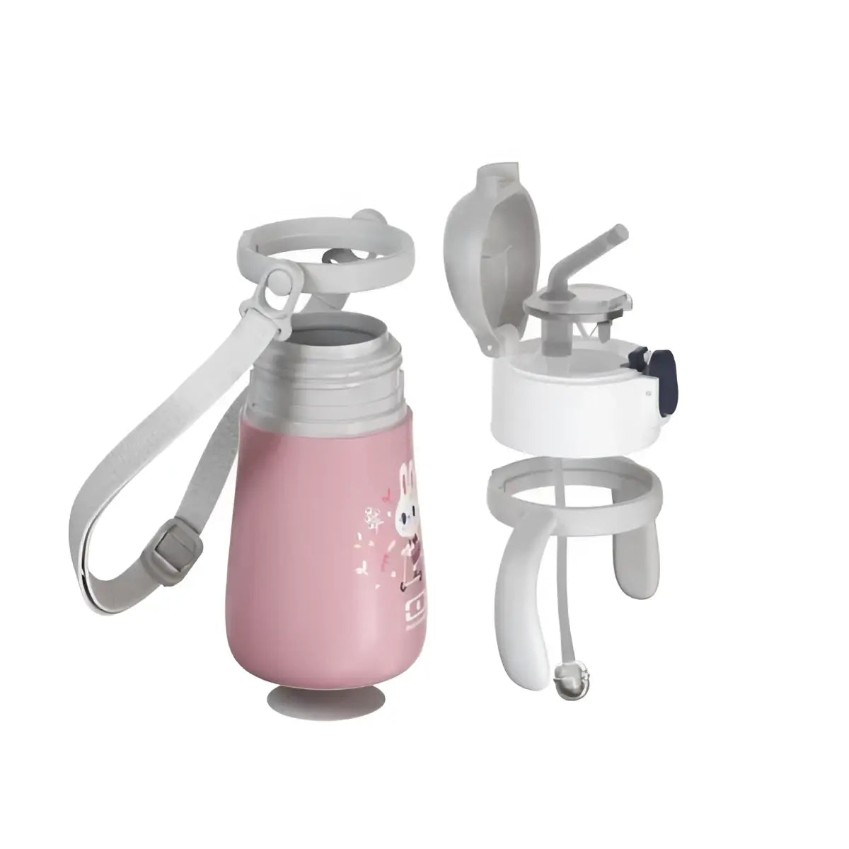 Gourde isotherme enfant rose bunny avec paille et design lapin mignon