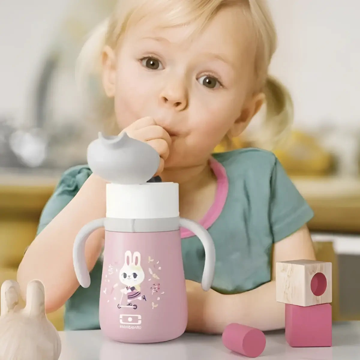 Gourde isotherme enfant rose bunny avec lapin mignon, résistance aux chocs
