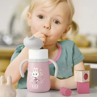 Gourde isotherme enfant rose bunny avec lapin mignon, résistance aux chocs