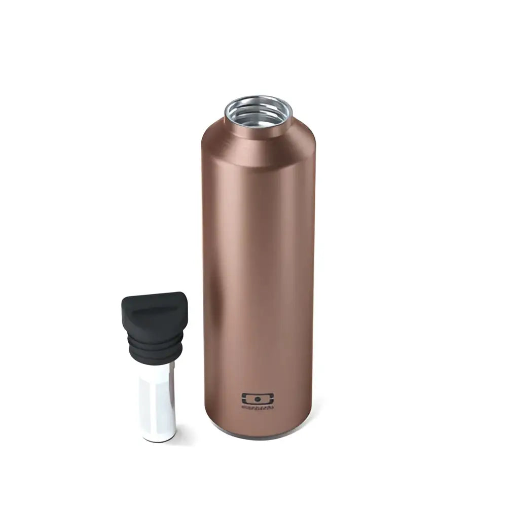 Gourde isotherme metallic en acier inoxydable cuivre avec capuchon noir et argent