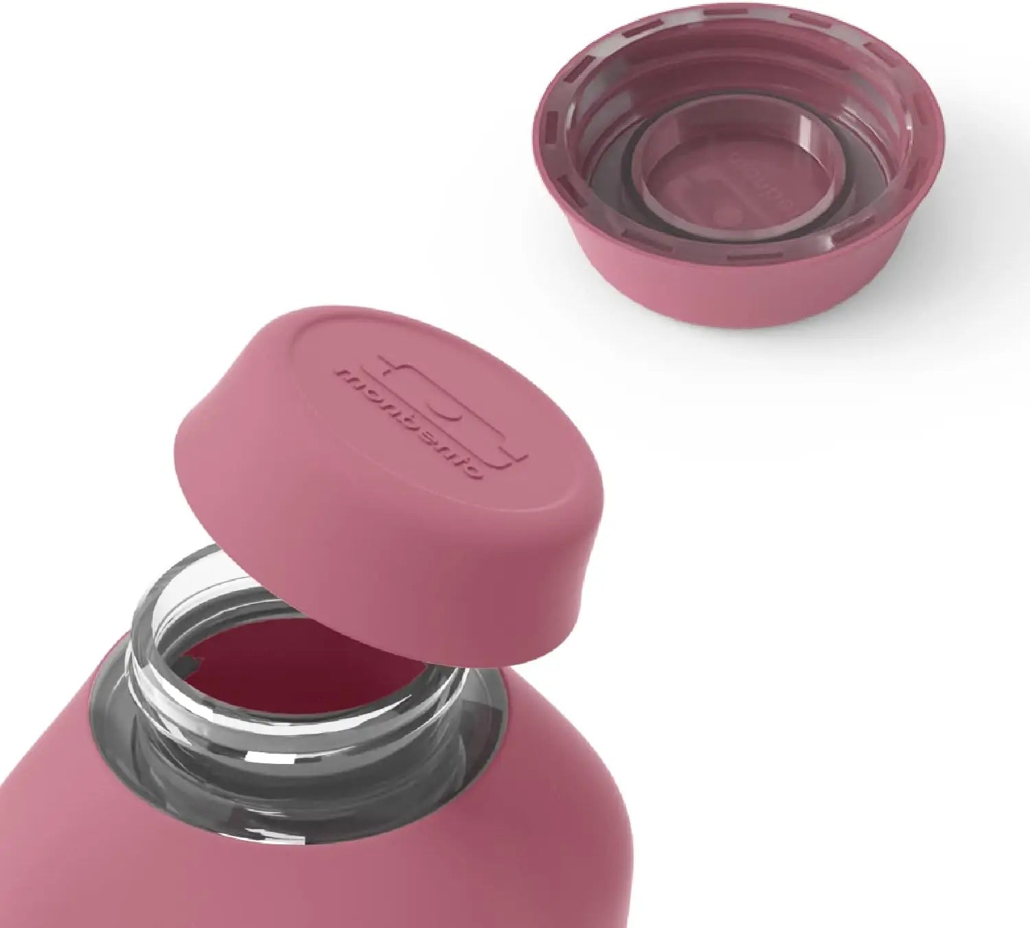Gourde réutilisable rose blush isolée avec bouchon et rebord argenté