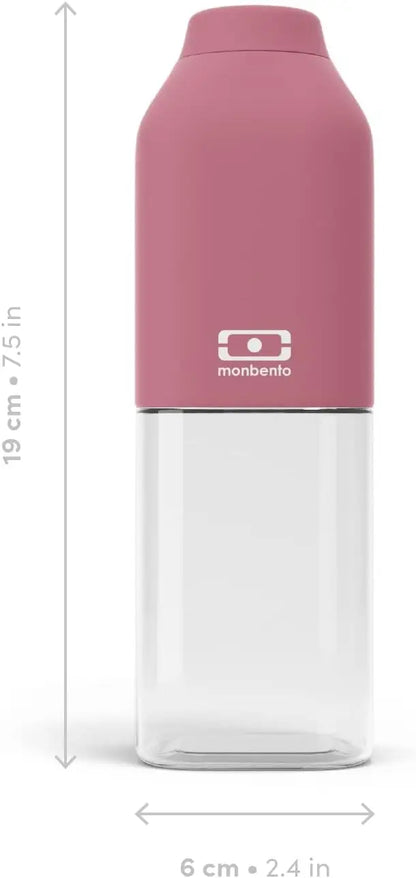 Gourde réutilisable monbento rose blush mat, verre clair et bouchon assorti