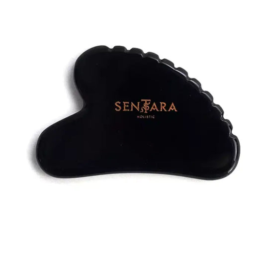 Gua Sha Coeur à Dent Obsidienne Noire avec bord ondulé, parfait pour le visage