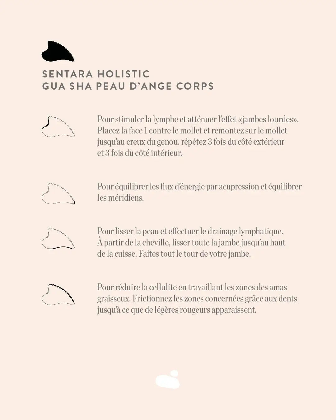 Instructions pour utiliser un outil gua sha peau d’ange corps en pierre naturelle dans ta routine beauté