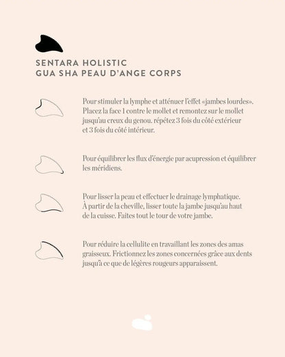 Instructions pour utiliser un outil gua sha peau d’ange corps en pierre naturelle dans ta routine beauté