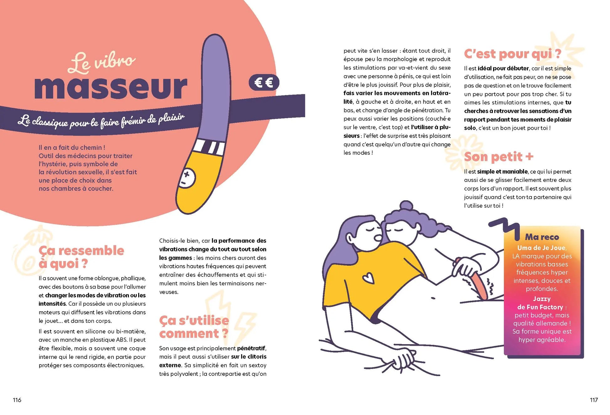 Vibrateur violet et jaune du guide utile pour nouvelles sensations intimes