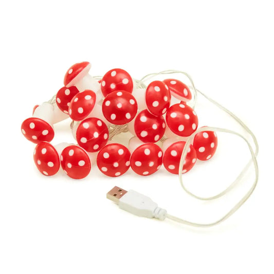 Guirlandes champignons USB avec lampes en forme de champignons rouges et blancs