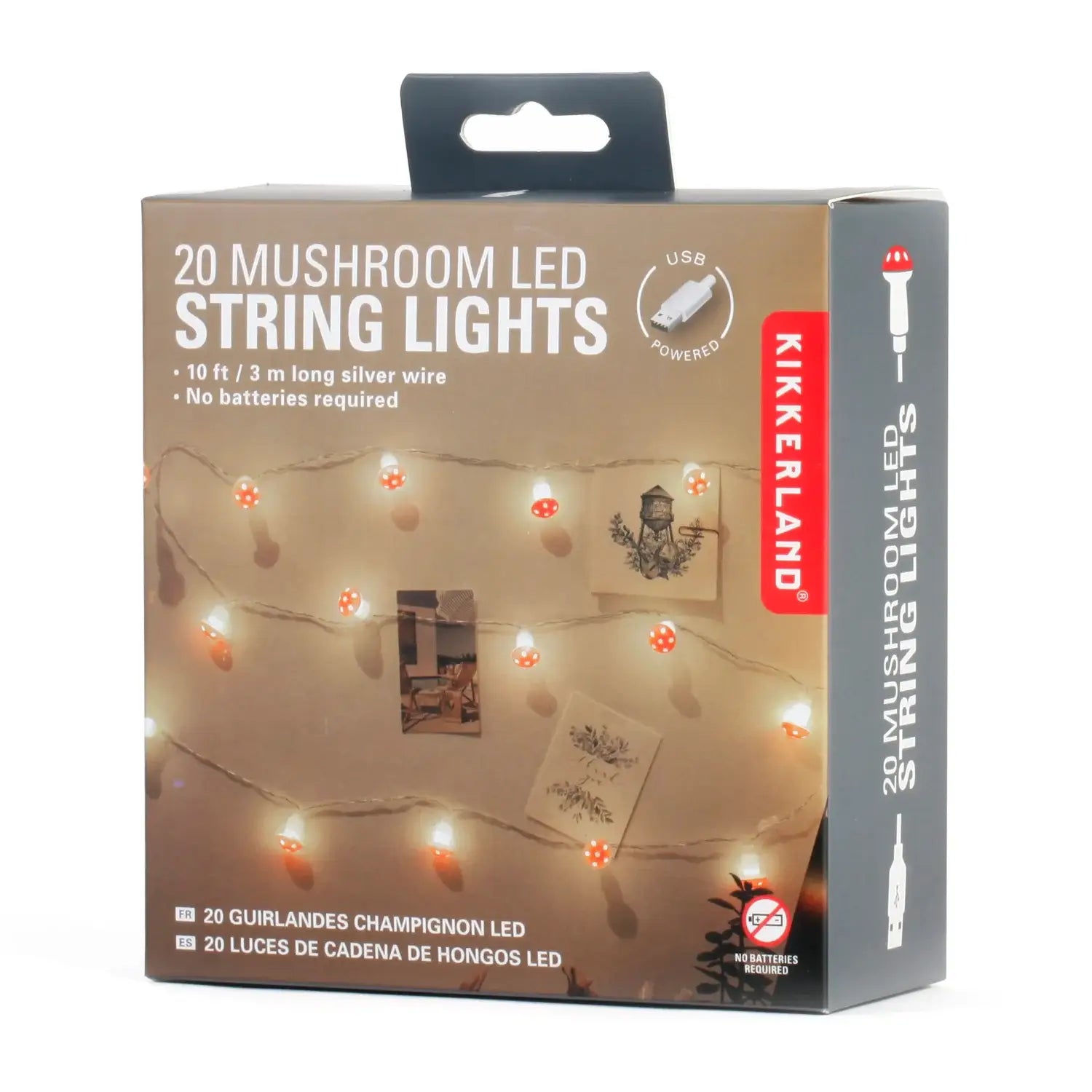Guirlandes champignons USB pour forêt enchantée, 20 LED, 3m fil argenté