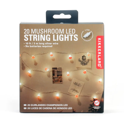 Guirlandes champignons USB de 20 LED, fil argent 3m, USB sans piles
