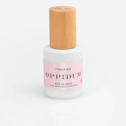 Huile soin visage et corps hydratation bois de rose en flacon blanc rose bois