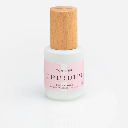 Huile soin visage et corps hydratation bois de rose en flacon blanc rose bois