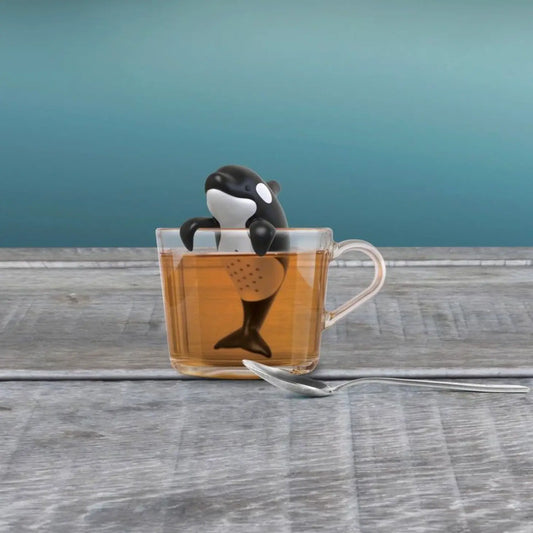 Infuseur à thé orque noir et blanc, touche marine, silhouette d’orque perforée