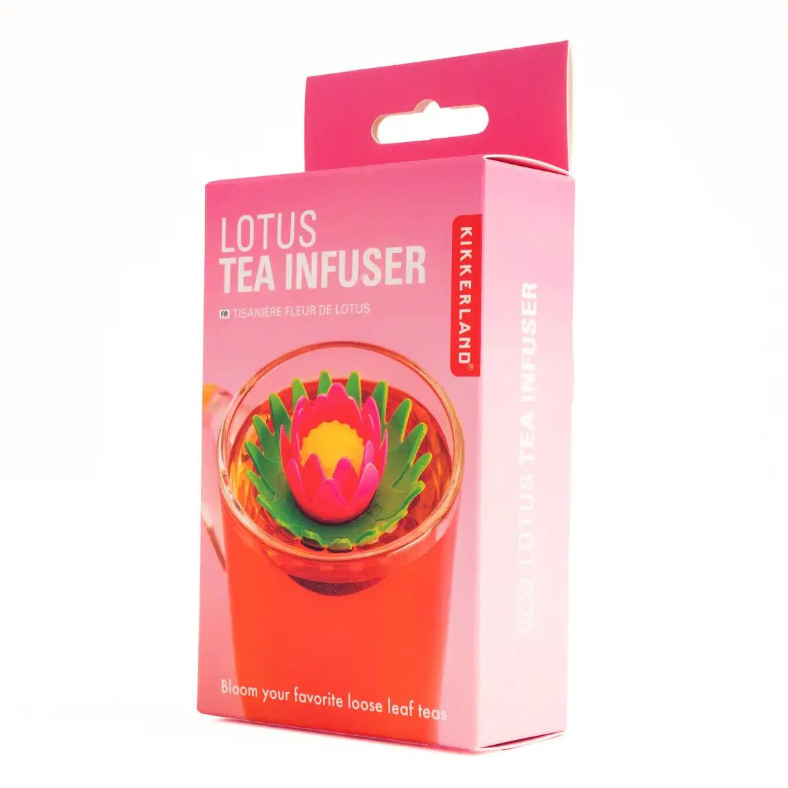 Infuseur à thé lotus en silicone rose et vert, Kikkerland, idée cadeau