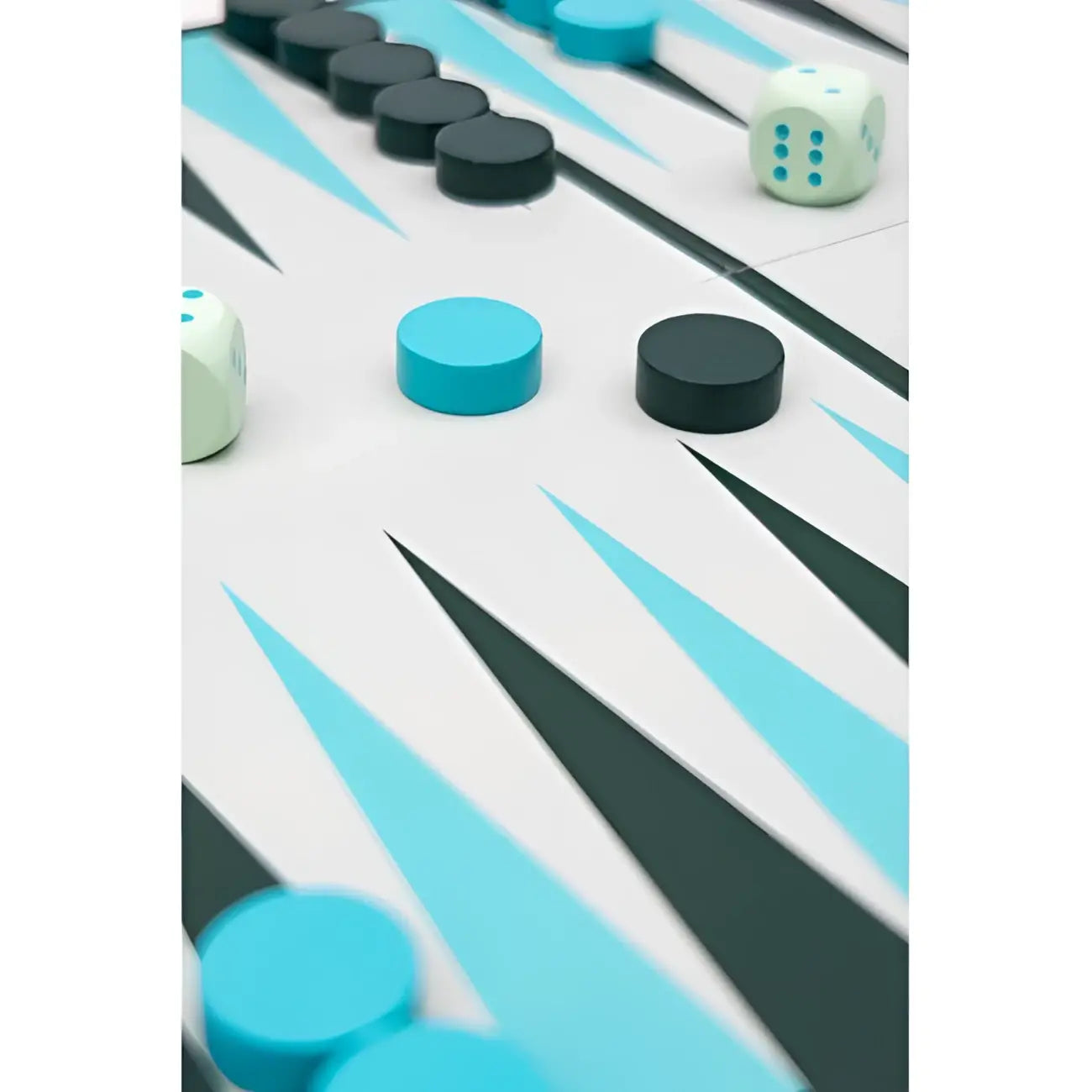 Plateau de backgammon moderne Jeu Backgammon, blanc avec rayures noires et turquoise, plus qu’un jeu
