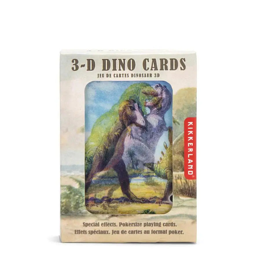 Carte 3D dinosaures Kikkerland en boîte beige avec effet lenticulaire