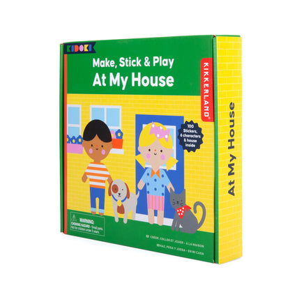 Boîte verte et jaune Kikkerland avec enfants, animaux et autocollants pour jeu créatif à la maison, papier certifié FSC