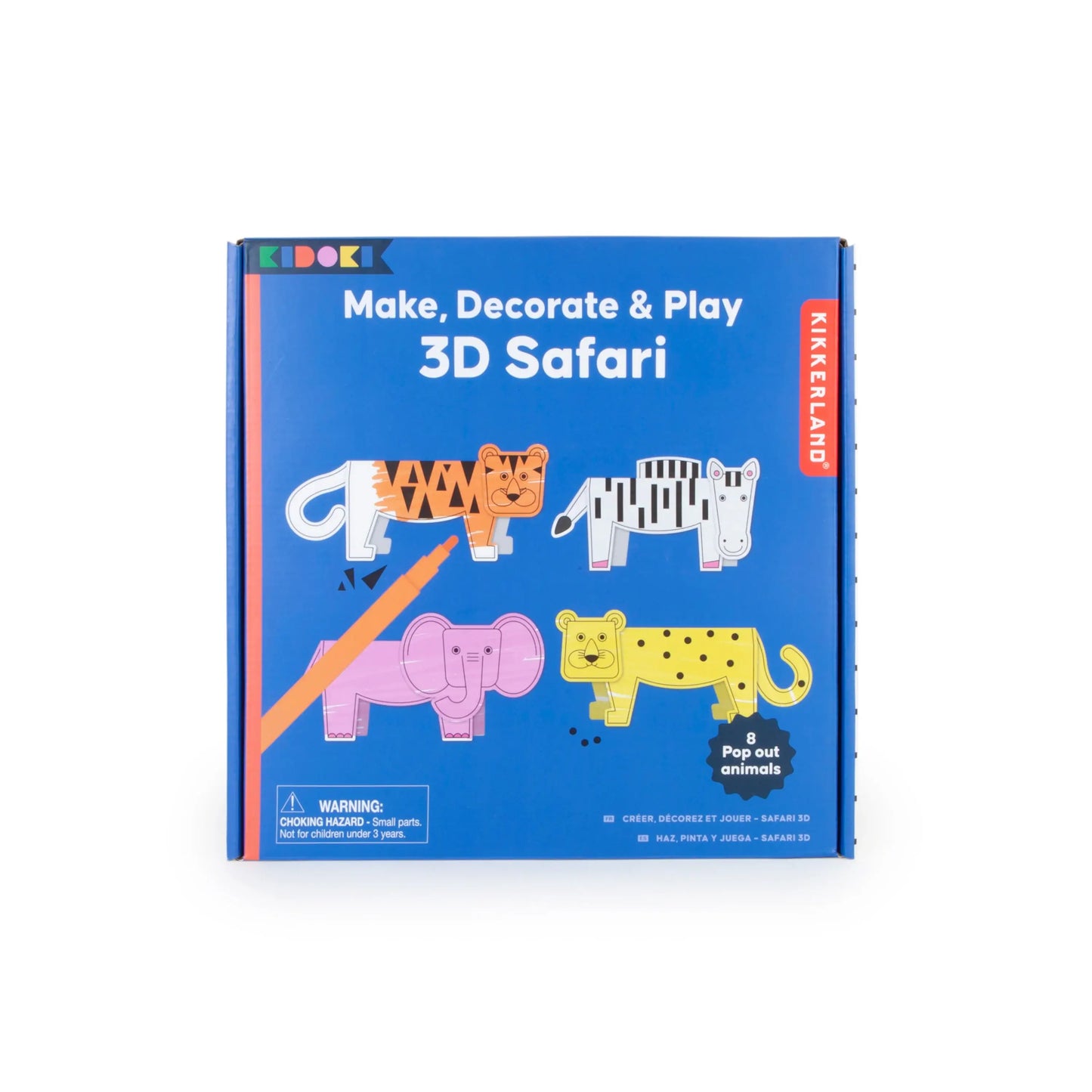 Jeu créatif animaux savane en boîte bleue Kikkerland pour petits explorateurs