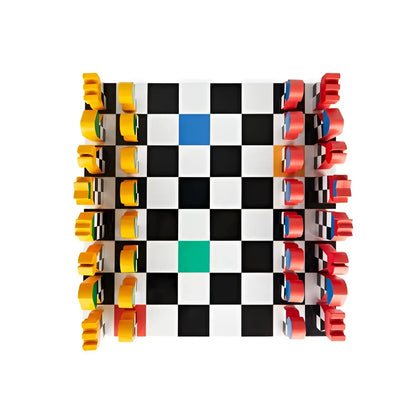 Jeu d’échecs Hey Chess Bois au design moderne vibrant en jaune et rouge