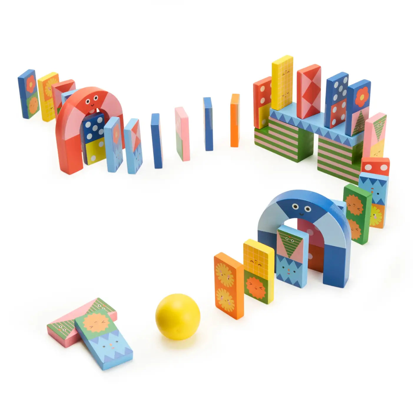 Dominos en bois Kidoki avec monstres ludiques et arches fantaisies