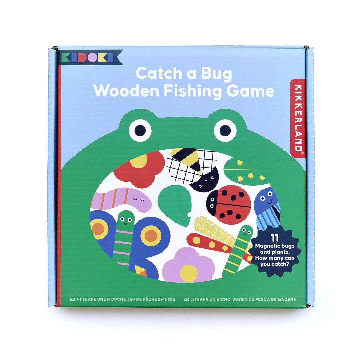 Boîte en bois grenouille pour jeu pêche insectes Kidoki, matériaux naturels
