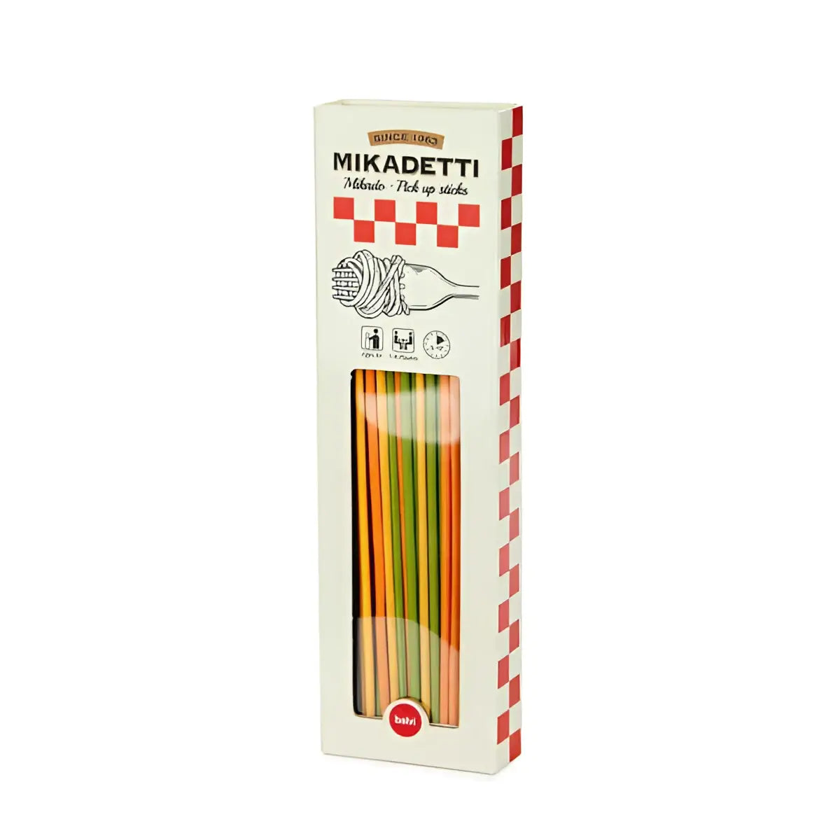 Mikadetti bambou avec spaghettis colorés en boîte rouge et blanche