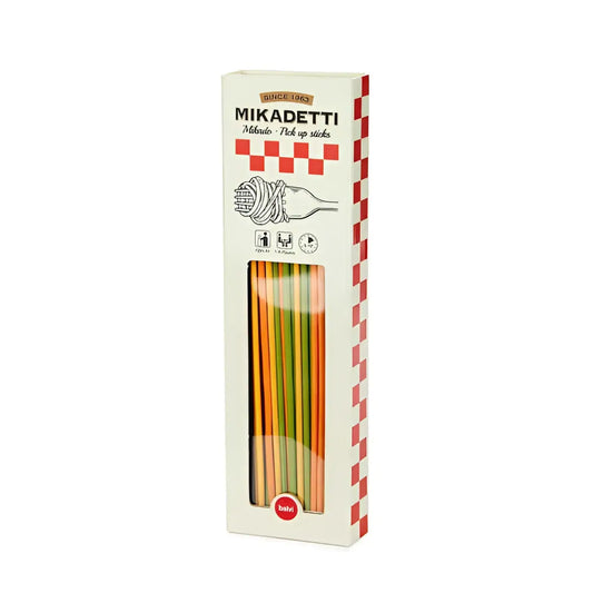 Mikadetti bambou avec spaghettis colorés en boîte rouge et blanche