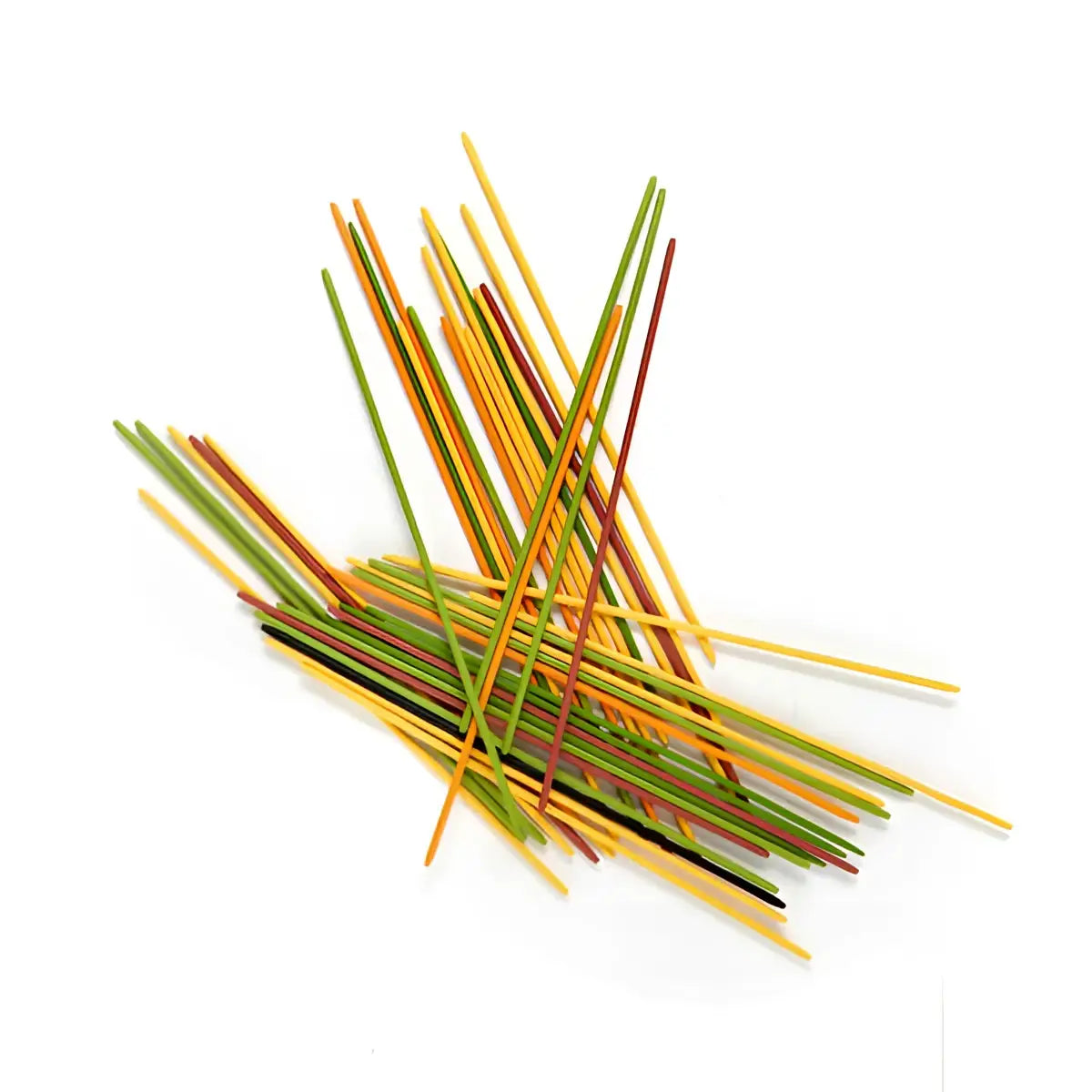Tas de spaghettis colorés mikadetti bambou en nuances vertes, jaunes, orange et brunes