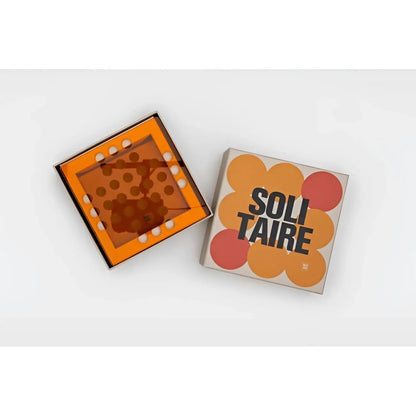Boîte carrée jeu solitaire en acrylique coloré, design contemporain orange et blanc à pois