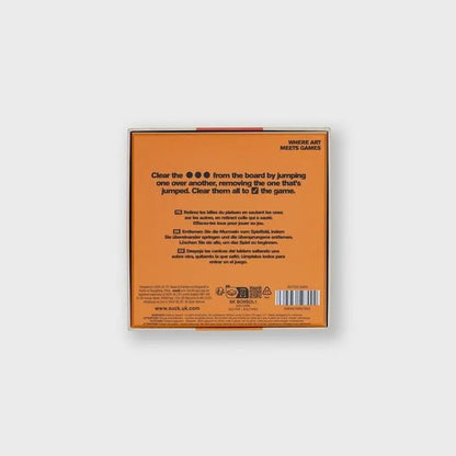 Boîte en carton orange pour Jeu Solitaire avec texte noir et code-barres